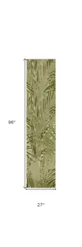 8' Ivory And Green Palm Leaf Indoor Outdoor Runner Rug