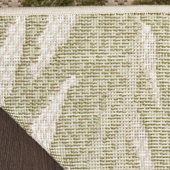 8' Ivory And Green Palm Leaf Indoor Outdoor Runner Rug