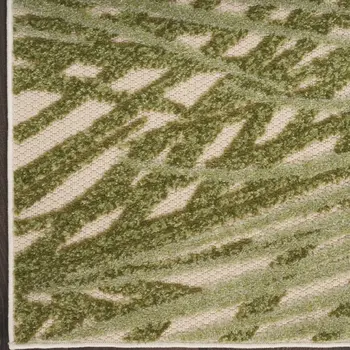 8' Ivory And Green Palm Leaf Indoor Outdoor Runner Rug