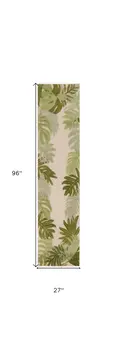 8' Ivory And Green Palm Leaf Indoor Outdoor Runner Rug