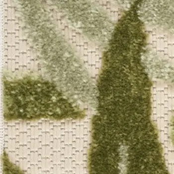8' Ivory And Green Palm Leaf Indoor Outdoor Runner Rug