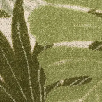 8' Ivory And Green Palm Leaf Indoor Outdoor Runner Rug