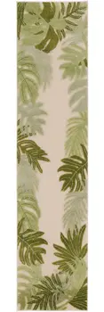8' Ivory And Green Palm Leaf Indoor Outdoor Runner Rug