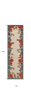 8' Ivory Orange And Blue Floral Indoor Outdoor Runner Rug