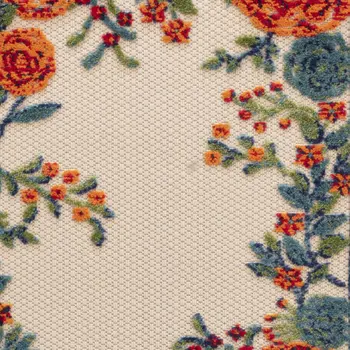 8' Ivory Orange And Blue Floral Indoor Outdoor Runner Rug