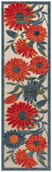8' Ivory Orange Blue And Green Floral Indoor Outdoor Runner Rug