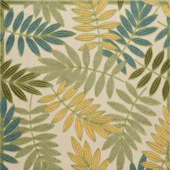 5' X 8' Green Yellow And Blue Palm Leaf Indoor Outdoor Area Rug