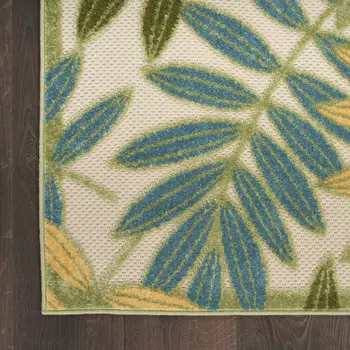 5' X 8' Green Yellow And Blue Palm Leaf Indoor Outdoor Area Rug