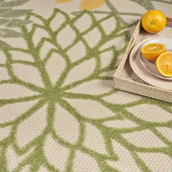 5' X 8' Green Yellow And Blue Palm Leaf Indoor Outdoor Area Rug