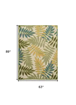 5' X 8' Green Yellow And Blue Palm Leaf Indoor Outdoor Area Rug