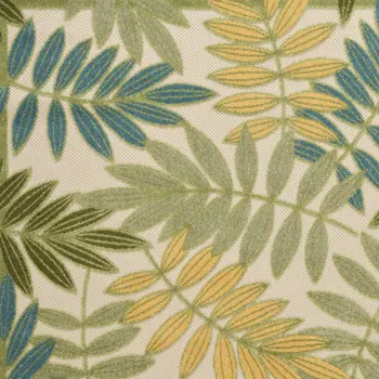 5' X 8' Green Yellow And Blue Palm Leaf Indoor Outdoor Area Rug