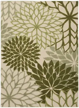 5' X 8' Ivory And Green Floral Indoor Outdoor Area Rug
