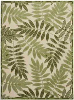 5' X 8' Ivory And Green Palm Leaf Indoor Outdoor Area Rug