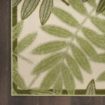 5' X 8' Ivory And Green Palm Leaf Indoor Outdoor Area Rug