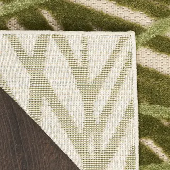5' X 8' Ivory And Green Palm Leaf Indoor Outdoor Area Rug