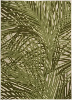 5' X 8' Ivory And Green Palm Leaf Indoor Outdoor Area Rug