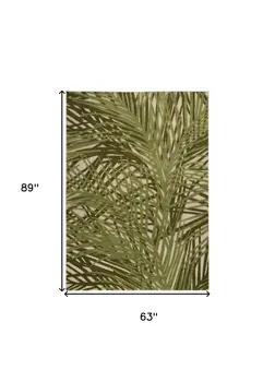 5' X 8' Ivory And Green Palm Leaf Indoor Outdoor Area Rug