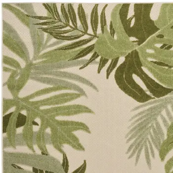 5' X 8' Ivory And Green Palm Leaf Indoor Outdoor Area Rug