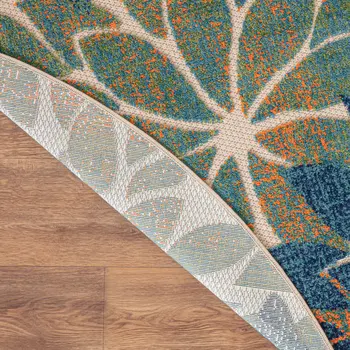 8' Blue Green And Orange Round Floral Indoor Outdoor Area Rug