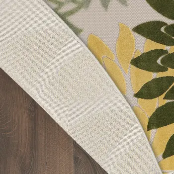 8' Ivory Green And Yellow Round Floral Indoor Outdoor Area Rug