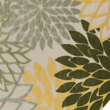 8' Ivory Green And Yellow Round Floral Indoor Outdoor Area Rug