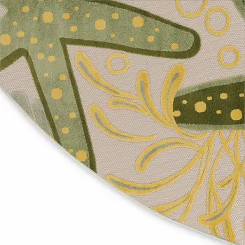 8' Ivory Green And Yellow Round Starfish Indoor Outdoor Area Rug
