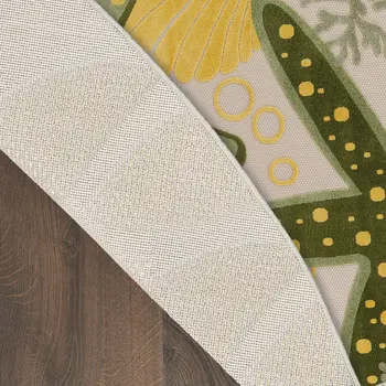 8' Ivory Green And Yellow Round Starfish Indoor Outdoor Area Rug