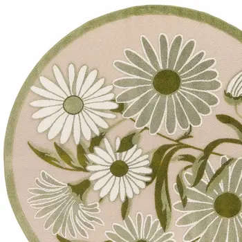8' Ivory And Green Round Floral Indoor Outdoor Area Rug
