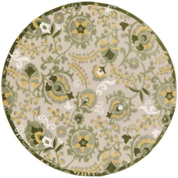 8' Ivory Green And Yellow Round Floral Indoor Outdoor Area Rug