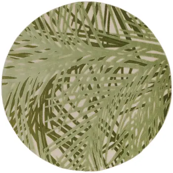 8' Ivory And Green Round Palm Leaf Indoor Outdoor Area Rug