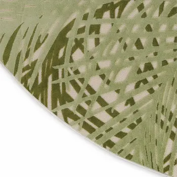 8' Ivory And Green Round Palm Leaf Indoor Outdoor Area Rug