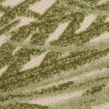 8' Ivory And Green Round Palm Leaf Indoor Outdoor Area Rug