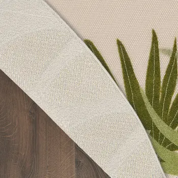 8' Ivory And Green Round Palm Leaf Indoor Outdoor Area Rug