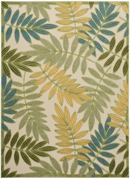 6' X 9' Green Yellow And Blue Palm Leaf Indoor Outdoor Area Rug