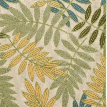 6' X 9' Green Yellow And Blue Palm Leaf Indoor Outdoor Area Rug