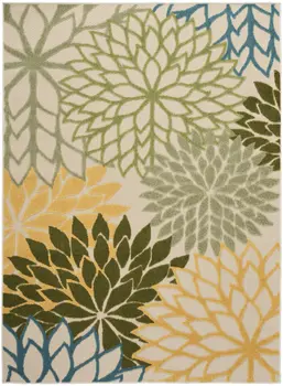 6' X 9' Dark Green Green Yellow And Blue Floral Indoor Outdoor Area Rug