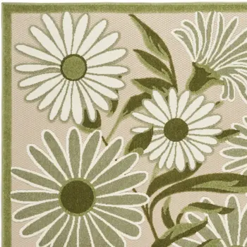 6' X 9' Ivory And Green Floral Indoor Outdoor Area Rug