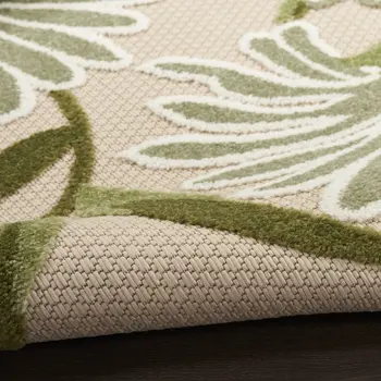 6' X 9' Ivory And Green Floral Indoor Outdoor Area Rug
