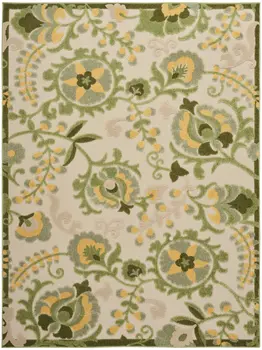 6' X 9' Ivory Green And Yellow Floral Indoor Outdoor Area Rug