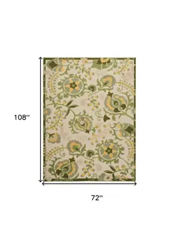 6' X 9' Ivory Green And Yellow Floral Indoor Outdoor Area Rug