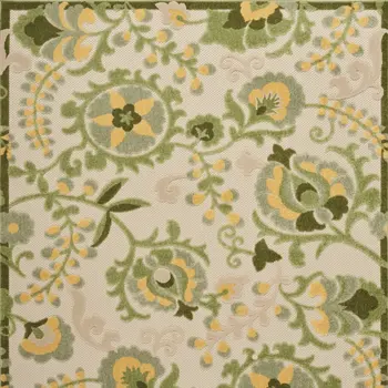 6' X 9' Ivory Green And Yellow Floral Indoor Outdoor Area Rug