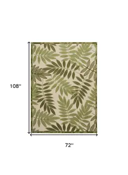 6' X 9' Ivory And Green Palm Leaf Indoor Outdoor Area Rug