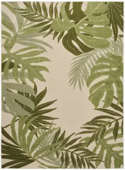 6' X 9' Ivory And Green Palm Leaf Indoor Outdoor Area Rug