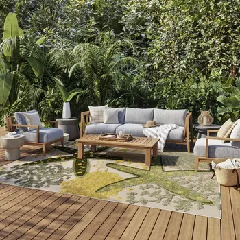 8' X 11' Ivory Green And Yellow Starfish Indoor Outdoor Area Rug