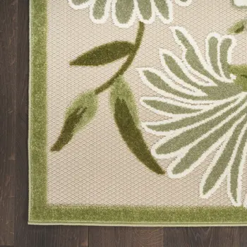 8' X 11' Ivory And Green Floral Indoor Outdoor Area Rug