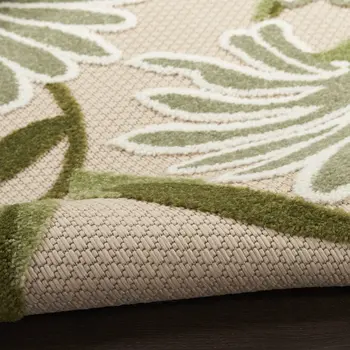 8' X 11' Ivory And Green Floral Indoor Outdoor Area Rug