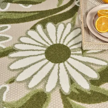 8' X 11' Ivory And Green Floral Indoor Outdoor Area Rug
