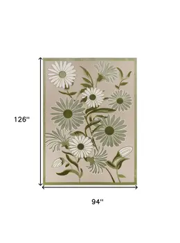 8' X 11' Ivory And Green Floral Indoor Outdoor Area Rug