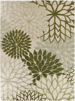 8' X 11' Ivory And Green Floral Indoor Outdoor Area Rug