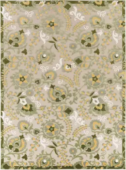 8' X 11' Ivory Green And Yellow Floral Indoor Outdoor Area Rug